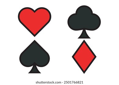 Playing card of heart, club Spade, diamond flat icon vector illustration, simple design casino pack. 