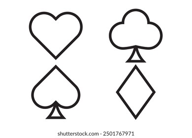 Playing card of heart, club, Spade, diamond outline style simple design flat icon vector illustration isolated on white background. 