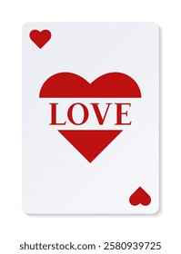 Playing card with hearts and the inscription "love" for Valentines day.