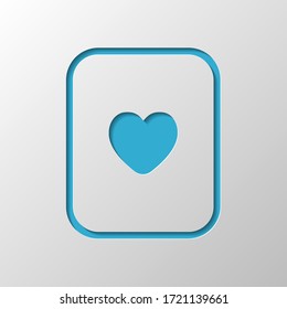 Playing card with hearts. Paper design. Cutted symbol with shadow