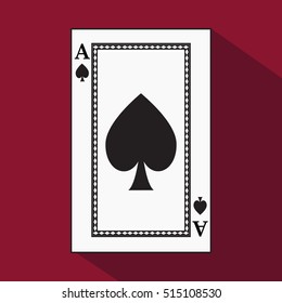 playing card. the icon picture is easy. peak spide ace with white a basis substrate. a vector illustration on a red background. application appointment for: website, press, interior, registration.