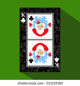 playing card. the icon picture is easy. CLUB KING. NEW YEAR SANTA CLAUS. CHRISTMAS SUBJECT. about dark region boundary. on a green background. application appointment for: website, press, t-shirt