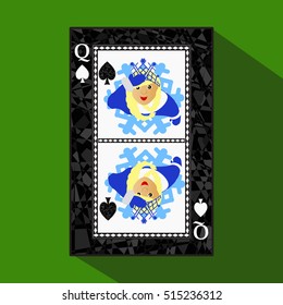 playing card. the icon picture is easy. peak spide QUEEN. NEW YEAR OF MISISS SANTA CLAUS GIRL. CHRISTMAS SUBJECT. about dark region boundary. green background. application appointment for:registration