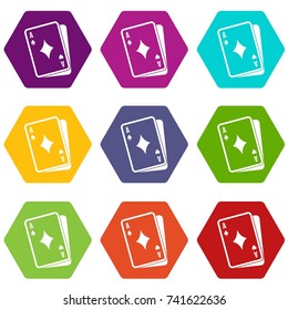 Playing card icon set many color hexahedron isolated on white vector illustration