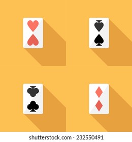 Playing card icons. Flat design style modern vector illustration. Isolated on stylish color background. Flat long shadow icon. Elements in flat design.