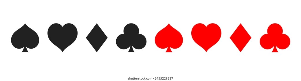 Playing card icons set. Poker card suits. Heart, diamond, club, spade.