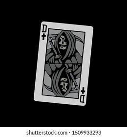 Playing card with the image of grim reaper. Design for printing on t-shirts, stickers and more. Vector.