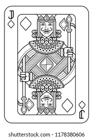 A playing card Jack of Diamonds in black and white from a new modern original complete full deck design. Standard poker size.