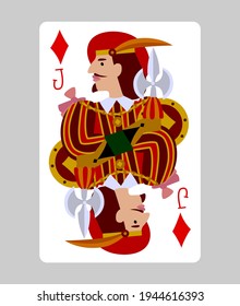 Playing card Jack of Diamonds in funny flat modern style. Original design. Vector illustration