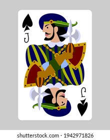 Playing card Jack of Spades in funny flat modern style. Original design. Vector illustration