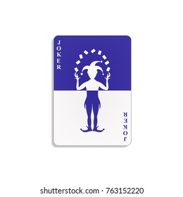 Playing card with Joker in blue and white design