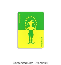 Playing card with Joker in green and yellow design