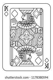 A playing card king of Diamonds in black and white from a new modern original complete full deck design. Standard poker size.