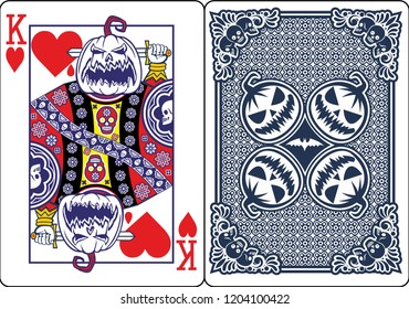 Playing card, King of Heart, with Halloween Pumpkin