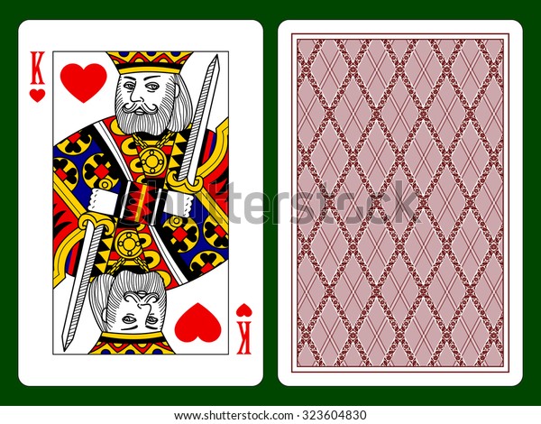 Playing card with a King of hearts and\
backside background. Vector\
illustration