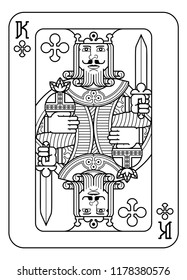 A playing card king of Spades in black and white from a new modern original complete full deck design. Standard poker size.