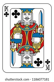 A playing card king of Spades in yellow, red, blue and black from a new modern original complete full deck design. Standard poker size.