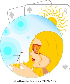  playing card and as lady relax with drinks
