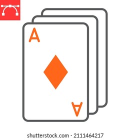 Icono de línea de tarjeta de reproducción, juego y suerte, icono de vector de tarjetas de casino, gráficos vectoriales, símbolo de contorno de trazo editable, eps 10.