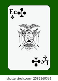 Playing card with official emblem of Ecuador. Vector image