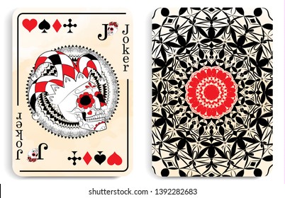 playing card with a picture of the Joker in the form of a skull, a symbol of the traditional Mexican holiday Day of the dead and the Day of angels