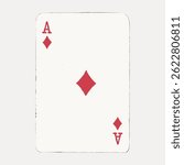 Playing card with red diamond symbol. Ace of diamonds card. Simple card design. Red diamond on white background. Classic playing card design. Vintage illustration vector.