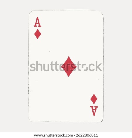 Playing card with red diamond symbol. Ace of diamonds card. Simple card design. Red diamond on white background. Classic playing card design. Vintage illustration vector.
