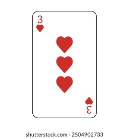 The playing card is red hearts number three.