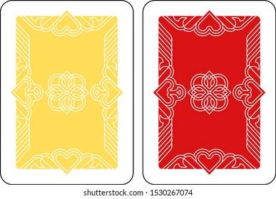 A playing card Reverse Back in yellow and red from a new modern original complete full deck design. Standard poker size.