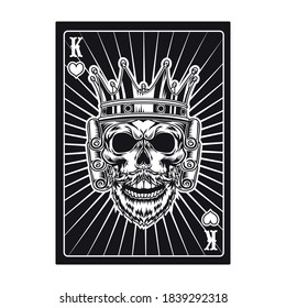 Playing card with royal skull. Black king. Flat vector illustration for gambling, poker club, online game concept