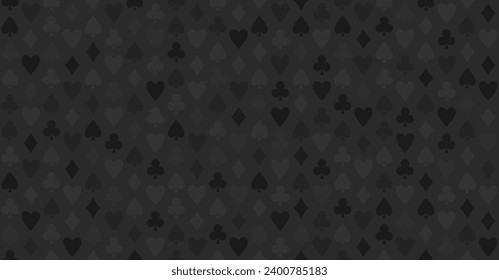 Playing card seamless pattern. Poker table or casino tablecloth vector texture design. Dark grey color.