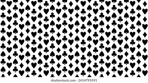 Playing card seamless pattern. Poker table or casino tablecloth vector texture design. Black white color.