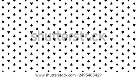 Playing card seamless pattern. Poker table or casino tablecloth vector texture design. Black and white colors.