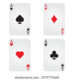 Playing card set. Four aces icon. Poker cards suits. Hearts, clubs, diamonds, spades ace. Winning poker hand. Las Vegas Casino gambling concept.