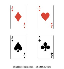 Playing card set. Four aces icon. Poker cards suits. Hearts, clubs, diamonds, spades ace. Winning poker hand. Las Vegas Casino gambling concept