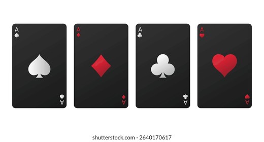 Playing card set. Poker cards suits. Hearts, clubs, diamonds, spades ace. Vector