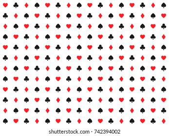 Playing card signs seamless pattern, casino background, hearts, clubs, diamonds and spades, vector icons and symbols