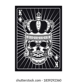 Playing card with skull. Black king. Flat vector illustration for gambling, poker club, online game concept