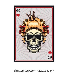 Playing card with skull. Queens, jokers, ace of all suits. Vector illustrations collection for gambling, poker club, online game concept