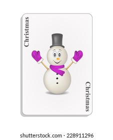 Playing card with smiling snowman and christmas