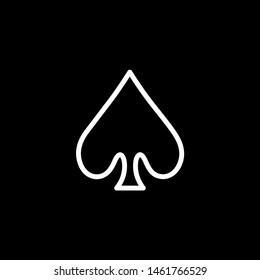 Playing Card Spade Line Icon On Black Background. Black Flat Style Vector Illustration.