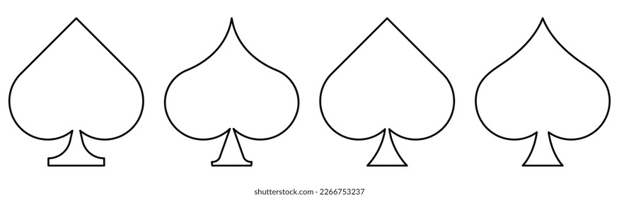 Playing card spade suit line icons. Spades icons