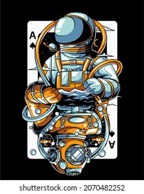 playing card spades suit diver astronaut space suit space fish
