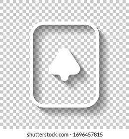Playing card with spades. White icon with shadow on transparent background