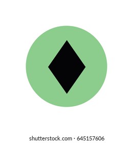 Playing card suit diamond vector icon. Black diamond. Green button. Green circle