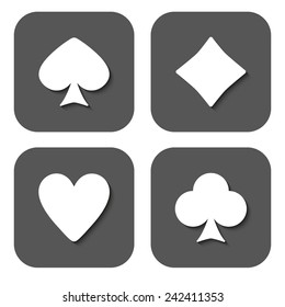 The Playing Card Suit icon. Playing Card Suit symbol. Flat Vector illustration. Button Set
