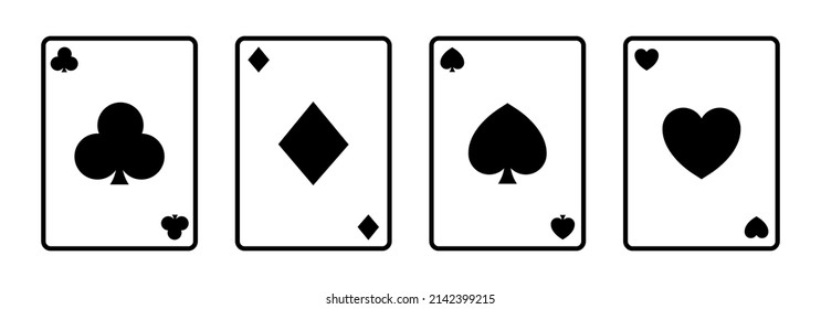 Playing card suit icons. Heart dimond club spade shapes. Gamble game cards. Vector graphic EPS 10