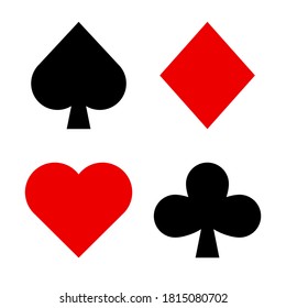 Playing card suit set. Hearts, Spades, Diamonds, Clubs. Minimalistic geometric design. Isolated on white background. Vector illustration. 