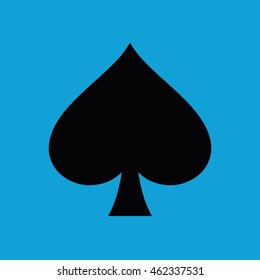 Playing card suit spade vector icon. Blue background