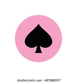 Playing card suit spade vector icon. Pink circle. Pink button